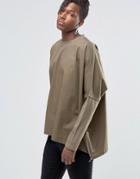 Asos Oversize Longline Woven Poncho With Funnel Neck - Green