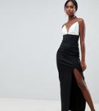 Asos Design Tall Mono Plunge Cami Maxi Dress With Thigh Split - Multi