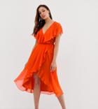 Asos Design Tall Cape Back Dipped Hem Midi Dress-orange