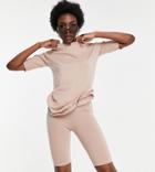 Threadbare Tall Legging Shorts And Oversized T-shirt Set In Taupe-brown