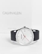 Calvin Klein Textured Black Leather Strap Watch