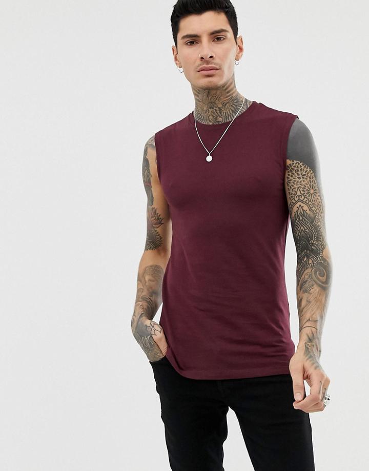 Asos Design Organic Muscle Fit Tank Tank In Burgundy - Red
