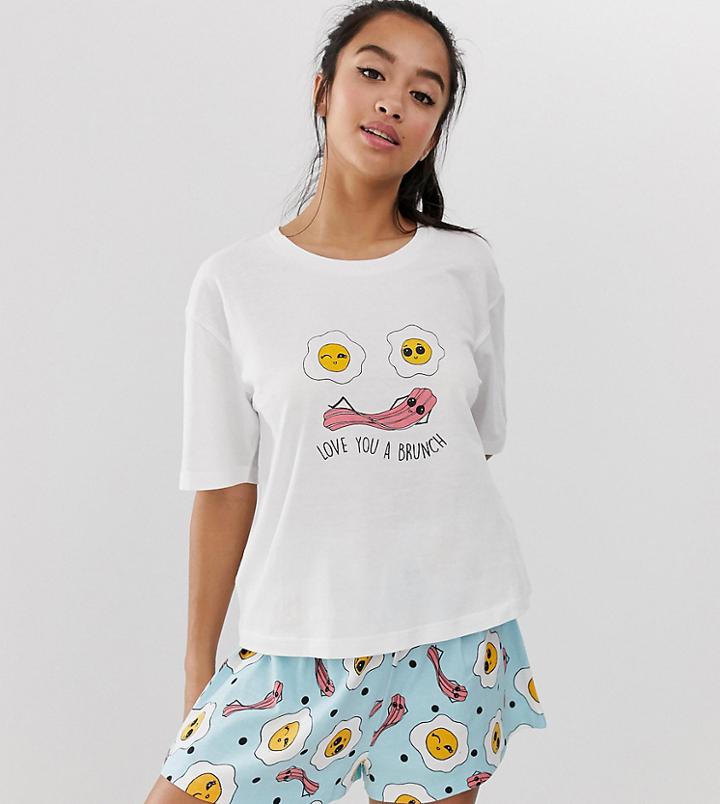 Asos Design Petite Love You A Brunch Pyjama Short Set - Multi