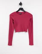Monki Organic Cotton Cropped Long Sleeve Top In Red