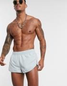 Asos Design Runner Swim Shorts In Gray Technical Fabric With Toggle Details