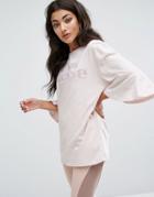 Ellesse Oversized T-shirt With Frill Sleeves And Tonal Logo - Purple