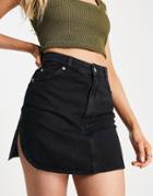 Topshop Scoop Hem High Waist Denim Mini Skirt In Washed Black