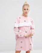 Lazy Oaf Oversized Sweat Dress With Frill And Spots - Pink