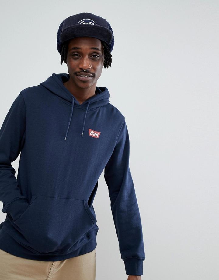 Brixton Stith Hoodie With Small Logo In Navy - Navy