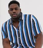 Asos Design Plus Regular Fit Stripe Shirt In Blue And Pink - Blue