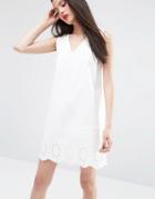 Asos Denim White Tunic Dress With Cutwork Hem - White