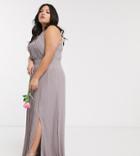 Tfnc Plus Bridesmaid Exclusive Pleated Maxi Dress In Gray-grey