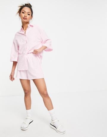 Urban Threads Shorts Set In Pink Gingham