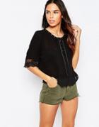 Jovonna Simple Life Top With Lace Up Front - Black