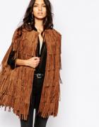 Mango Suedette Oversized Fringe Cape - Black