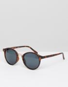 Asos Round Sunglasses In Tort With Gold Nose Bar - Brown