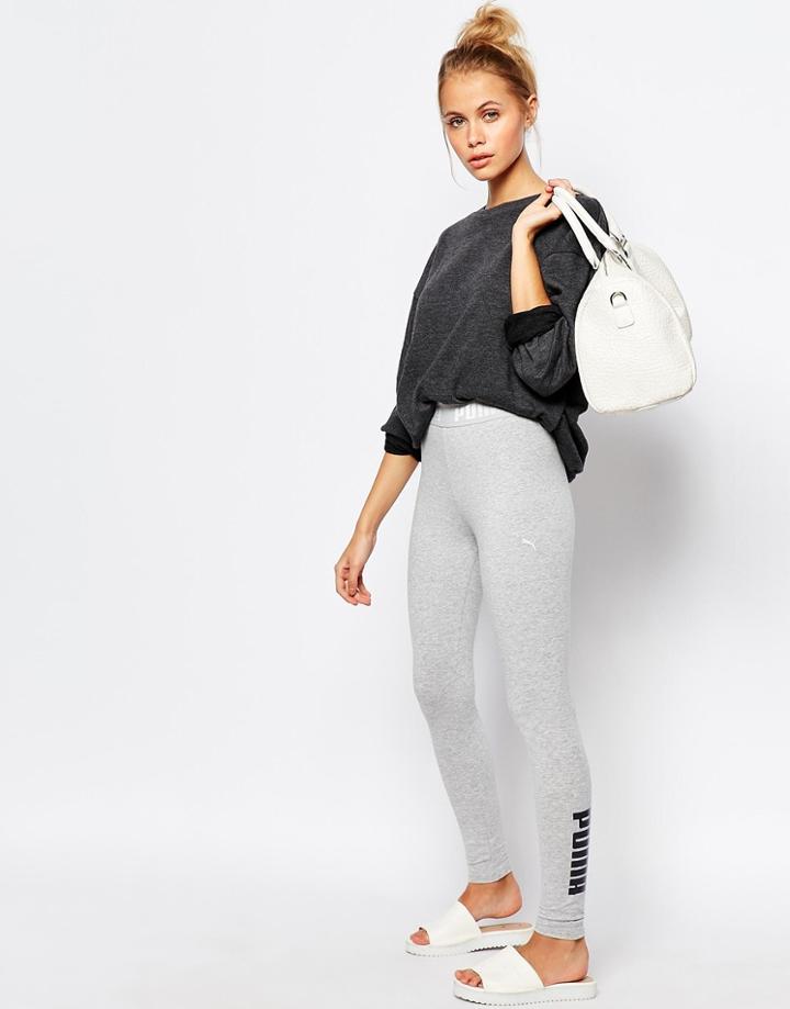 Puma Leggings With Side Logo & Tape Waist Band Detail - Gray