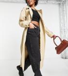 Asos Design Tall Longline Trench Coat In Stone-brown
