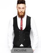 Noose & Monkey Double Breasted Vest With Stretch In Super Skinny Fit - Black