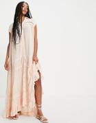Free People Pretty Cozy Maxi Smock Dress With Ruffle Skirt-white
