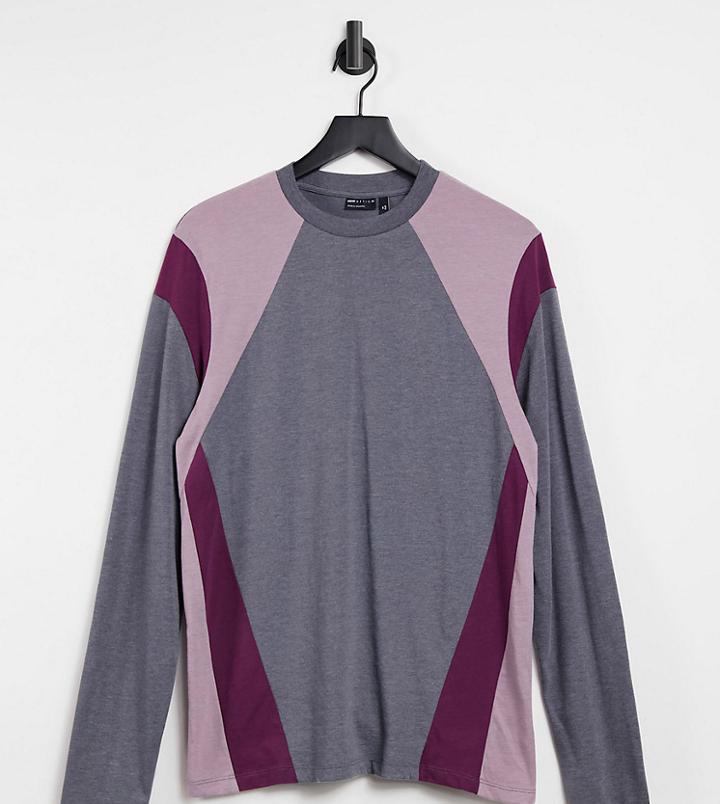 Asos Design Tall Organic Long Sleeve T-shirt With Color Block In Charcoal Heather-grey