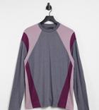 Asos Design Tall Organic Long Sleeve T-shirt With Color Block In Charcoal Heather-grey