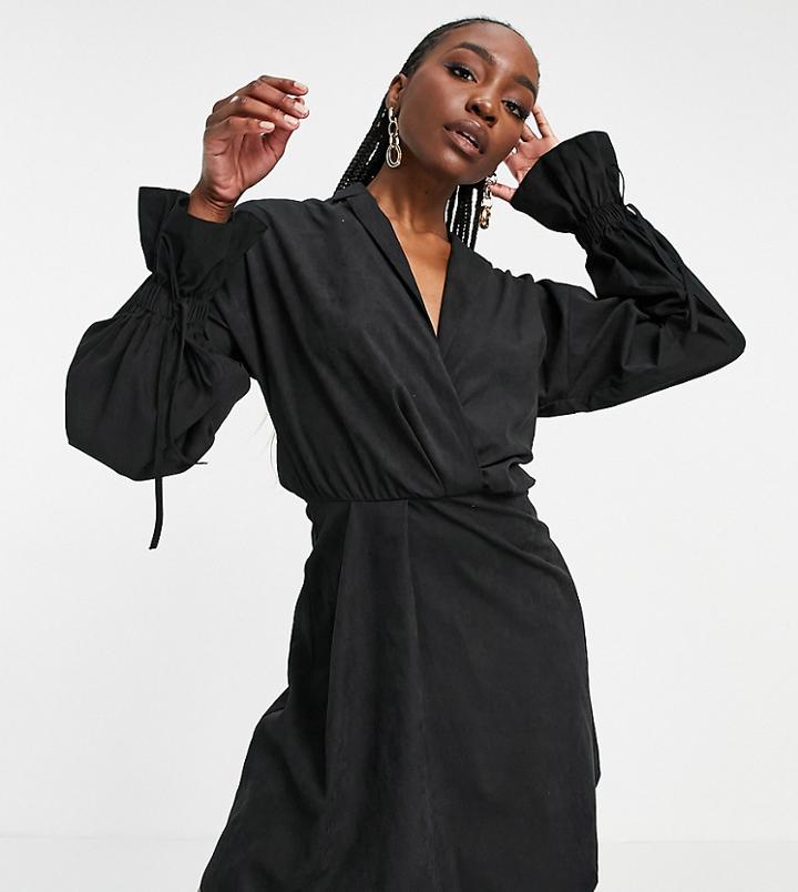 Asos Design Tall Blouson Sleeve Mini Shirt Skate Dress With Extreme Cuffs In Black