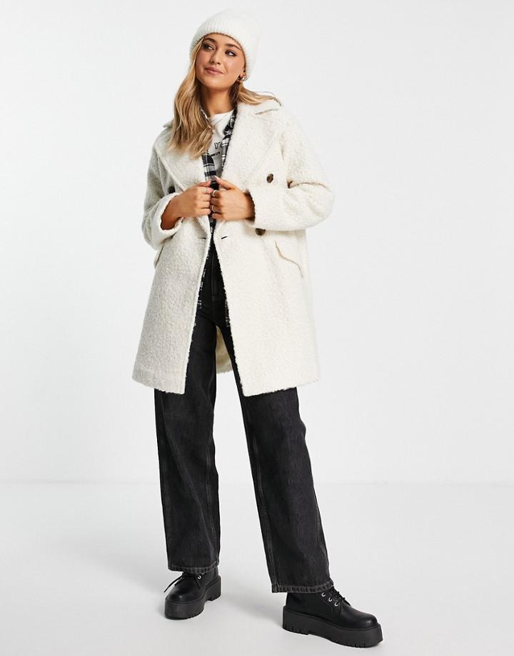 Miss Selfridge Textured Smart Crombie Coat In Cream-white