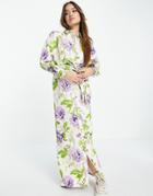Asos Design Modesty Twill Maxi Shirt Dress In Floral Print-multi