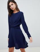 Boohoo Twist Detail Skater Dress In Navy - Navy