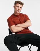Asos Design Knitted Rib T-shirt In Rust-red