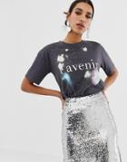 Neon Rose Relaxed T-shirt With Stellar Print - Black