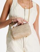 Asos Design Mini Crossbody Bag With Ruched Top Handle In Straw-neutral