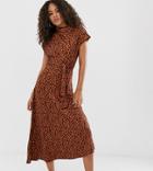 Asos Design Tall Cowl Neck Tie Waist Midi Dress In Tortoiseshell Print - Multi