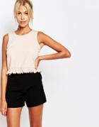 Fashion Union Tank Top With Frill Hem - Nude Pink