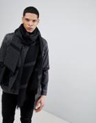 Asos Design Blanket Scarf In Black & Gray Plisse - Black