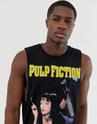 Asos Design Pulp Fiction Sleeveless T-shirt With Dropped Armhole - Black