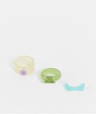 Asos Design 3 Pack Festival Plastic Ring Set With Bear And Flower Design In Multicolor