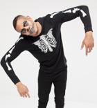 Asos Design Tall Halloween Long Sleeve T-shirt With Rib Cage Back And Body Print - Black