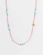 Pieces 'love' Beaded Necklace In Pink & Blue-multi