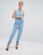 Pepe Jeans Lopez Halterneck Denim Jumpsuit - Blue