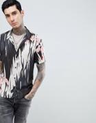 Allsaints Short Sleeve Wave Print Shirt With Revere Collar - Black
