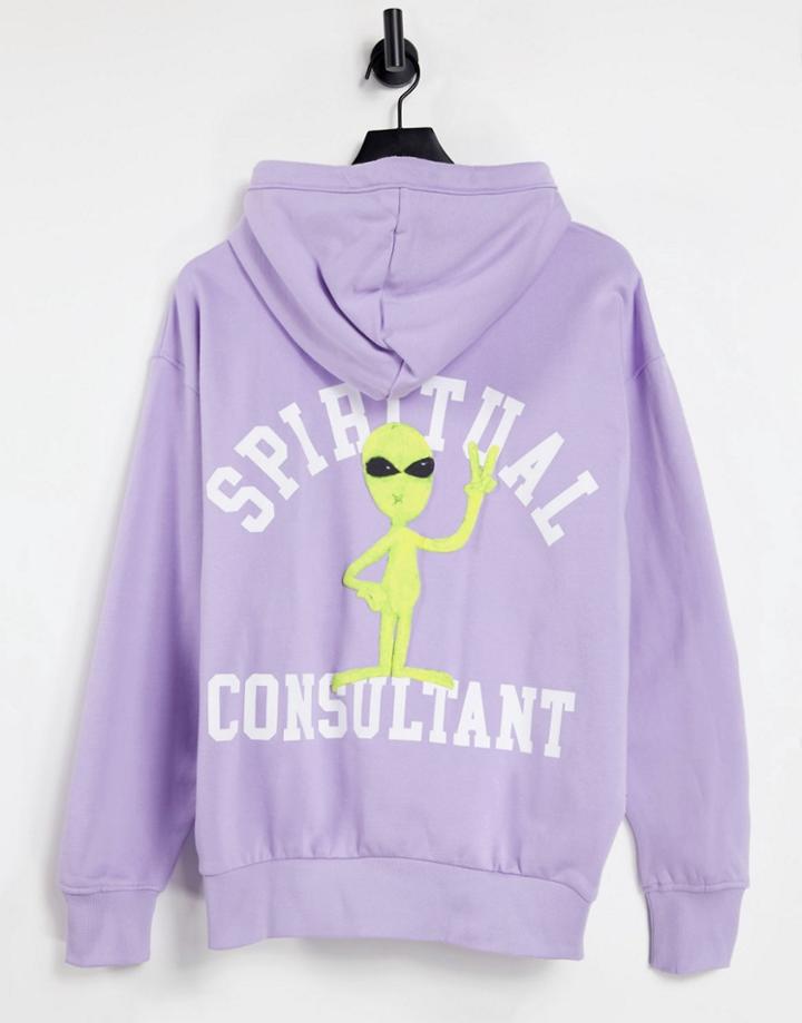 Weekday Alisa Organic Cotton Blend Hoodie With Alien Motif In Lilac-purple