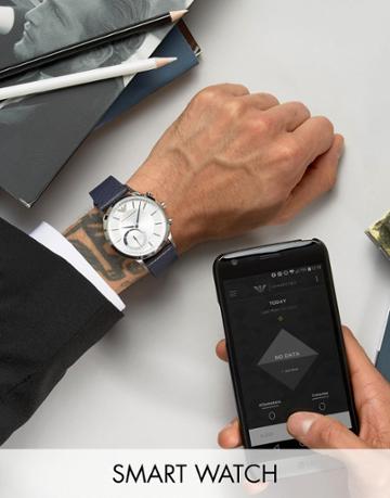 Emporio Armani Connected Leather Smart Watch In Navy - Navy
