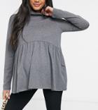 Pieces Maternity Exclusive Peplum Top With High Neck In Dark Gray-grey