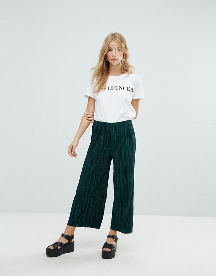 New Look Plisse Crop Pants - Green