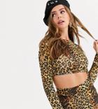 Collusion Long Sleeve Crop Top In Animal Print