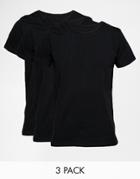 Tommy Hilfiger Stretch Crew Neck T-shirts In 3 Pack In Regular Fit - Black