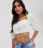 Missguided Petite Milkmaid Crop Top In Off White - Cream