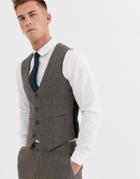 Asos Design Wedding Skinny Suit Suit Vest In Wool Mix Herringbone In Brown